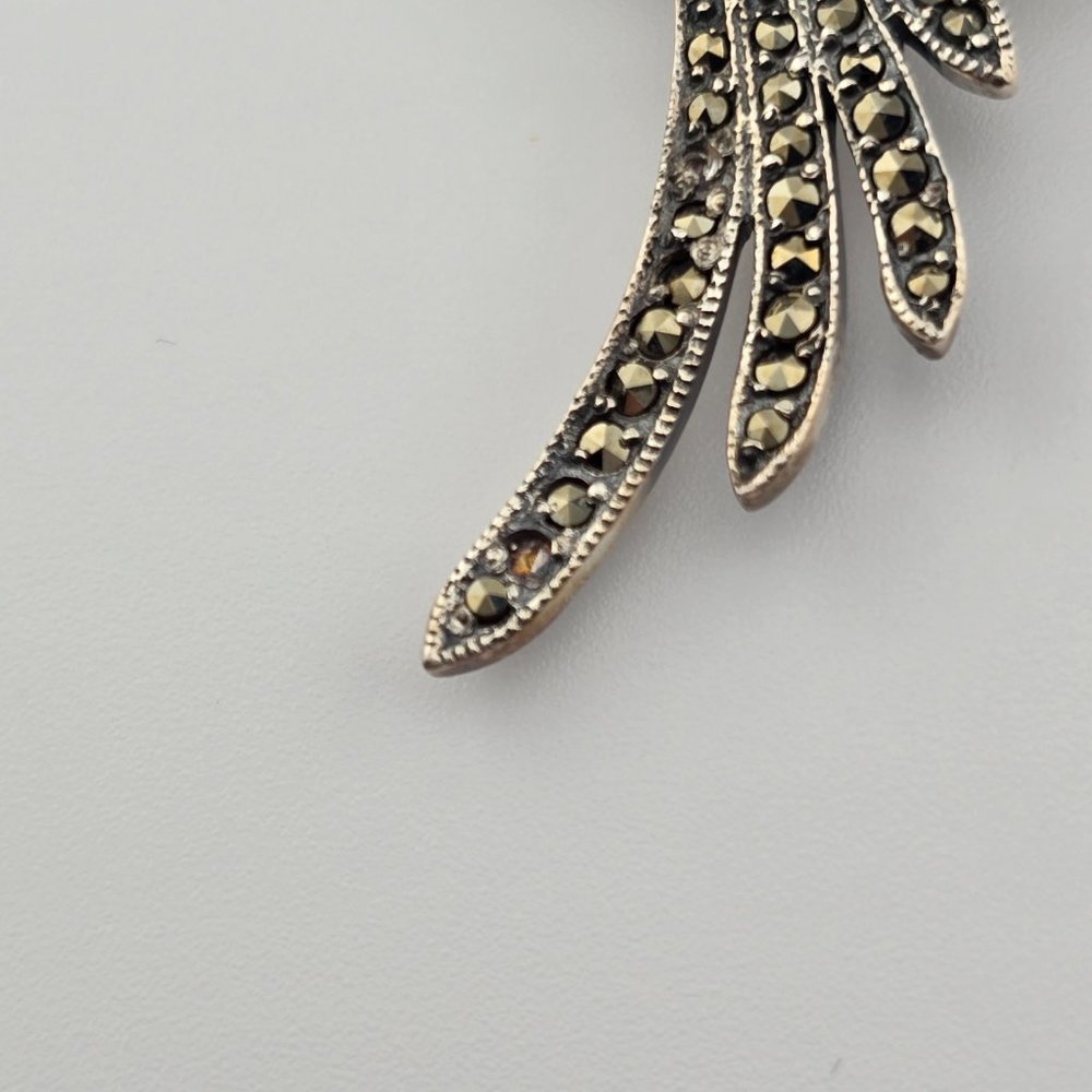 Vintage 925 Sterling Silver Marcasite Hummingbird Brooch Pin - Picture 10 of 13